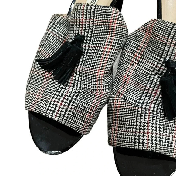 Karl Lagerfeld Gray Plaid Tassle Block Heel Hettie Mules 9 - Picture 4 of 11